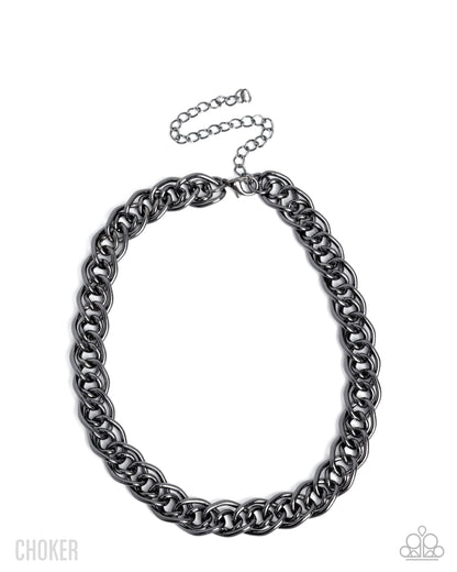Lustrous Links - Black Choker Style Chain Link Necklace - Paparazzi Accessories