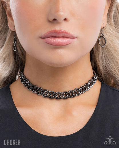 Lustrous Links - Black Choker Style Chain Link Necklace - Paparazzi Accessories