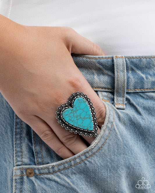 Affectionate Allegiance - Blue Turquoise Crackle Stone Heart Silver Ring - Paparazzi Accessories