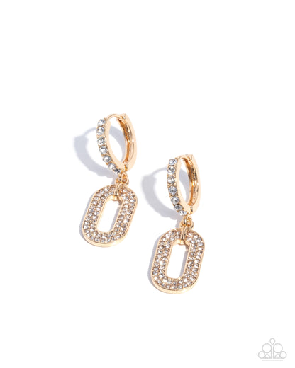 Next-Level Luminescence - Gold White Rhinestone Hinge Hoop Earrings