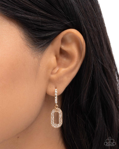 Next-Level Luminescence - Gold White Rhinestone Hinge Hoop Earrings