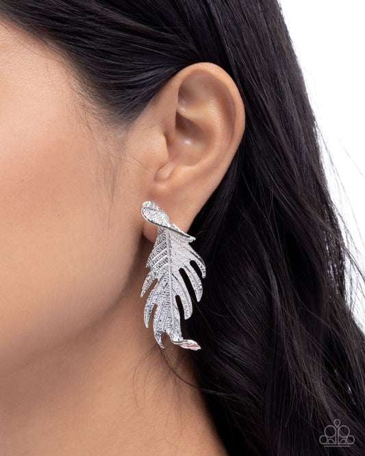 Leafy Lure - Silver Etched Texture Leaves Post Earrings - Paparazzi Accessories