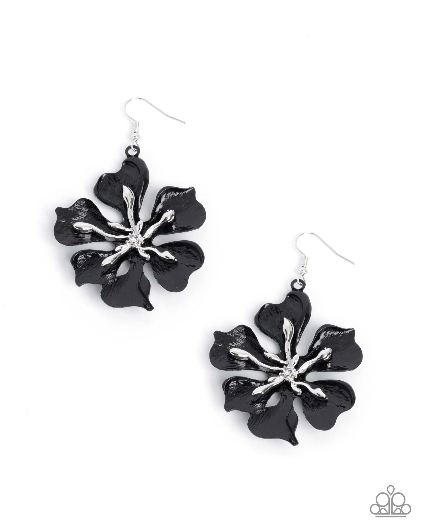 Floral Faction - Black and Silver Fishhook back Earrings - Paparazzi Accessories