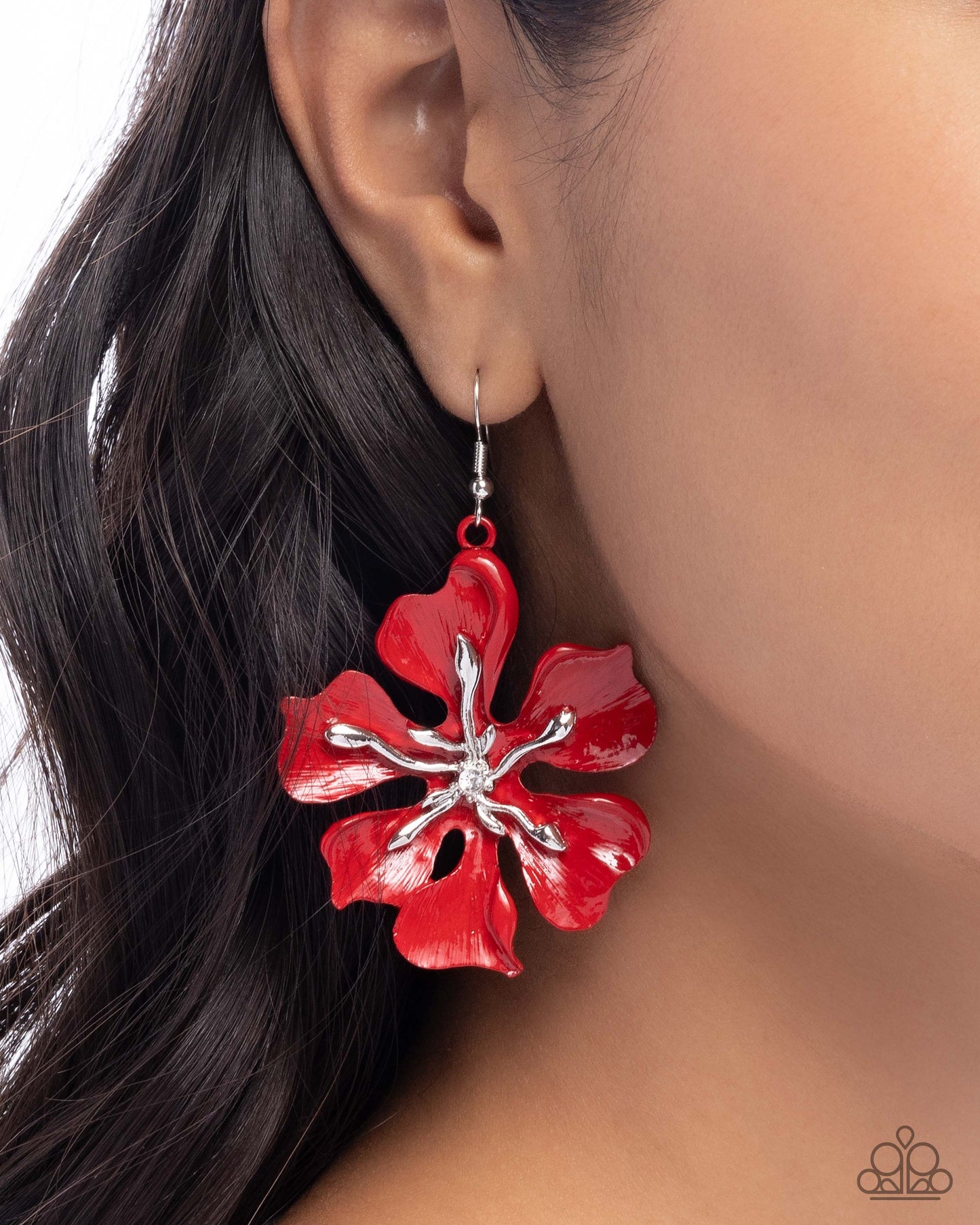 Floral Faction - Red Dipped Metal Flower Earrings - Paparazzi Accessories