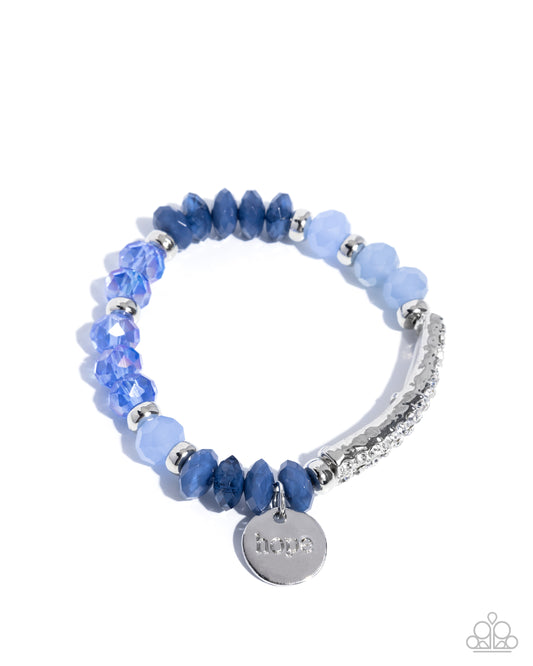 Handcrafted Hope - Blue Beaded Silver "hope" Charm Stretchy Bracelet - Paparazzi Accessories