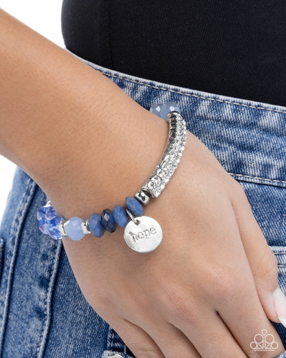 Handcrafted Hope - Blue Beaded Silver "hope" Charm Stretchy Bracelet - Paparazzi Accessories