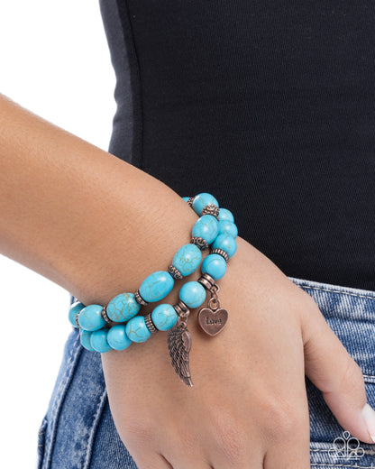 Santa Fe Settlement - Copper and Blue Turquoise Crackle Stone Stretchy Bracelet Stack - Paparazzi Accessories
