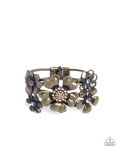 Bursting Bouquet - Brass Flower Hinge Bracelet - Paparazzi Accessories
