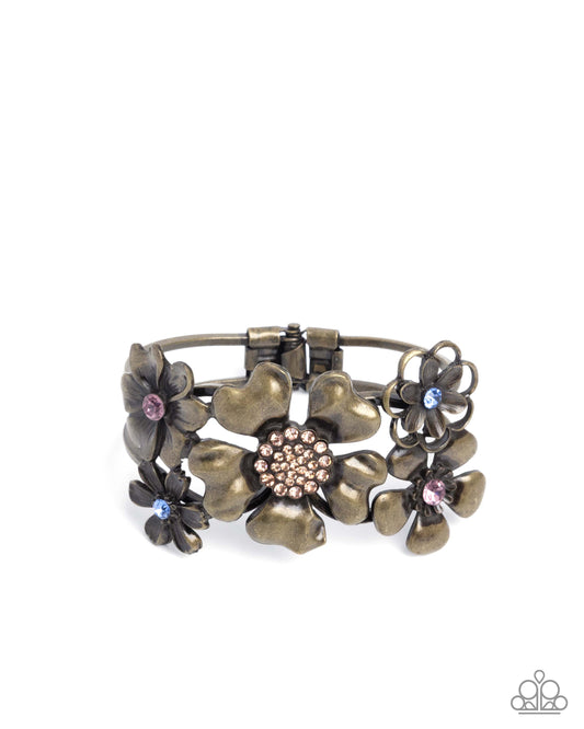 Bursting Bouquet - Brass Flower Hinge Bracelet - Paparazzi Accessories