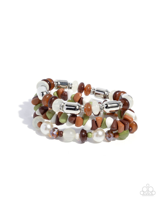 Stirring Stack - Brown, Green, White Beads Stretchy Bracelets - Paparazzi Accessories