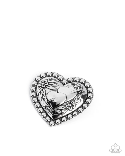 A Breath of Fresh Romance - Silver Flower Heart Brooch - Paparazzi Accessories