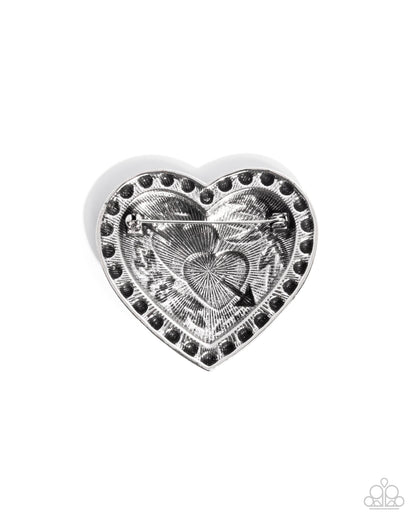 A Breath of Fresh Romance - Silver Flower Heart Brooch - Paparazzi Accessories