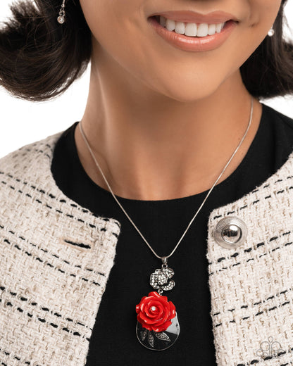 Rosy Reception - Complete Look - Necklace: "Rosy Rendezvous - Red", Earring: "Rosy Rally - Red" - Paparazzi Accessories