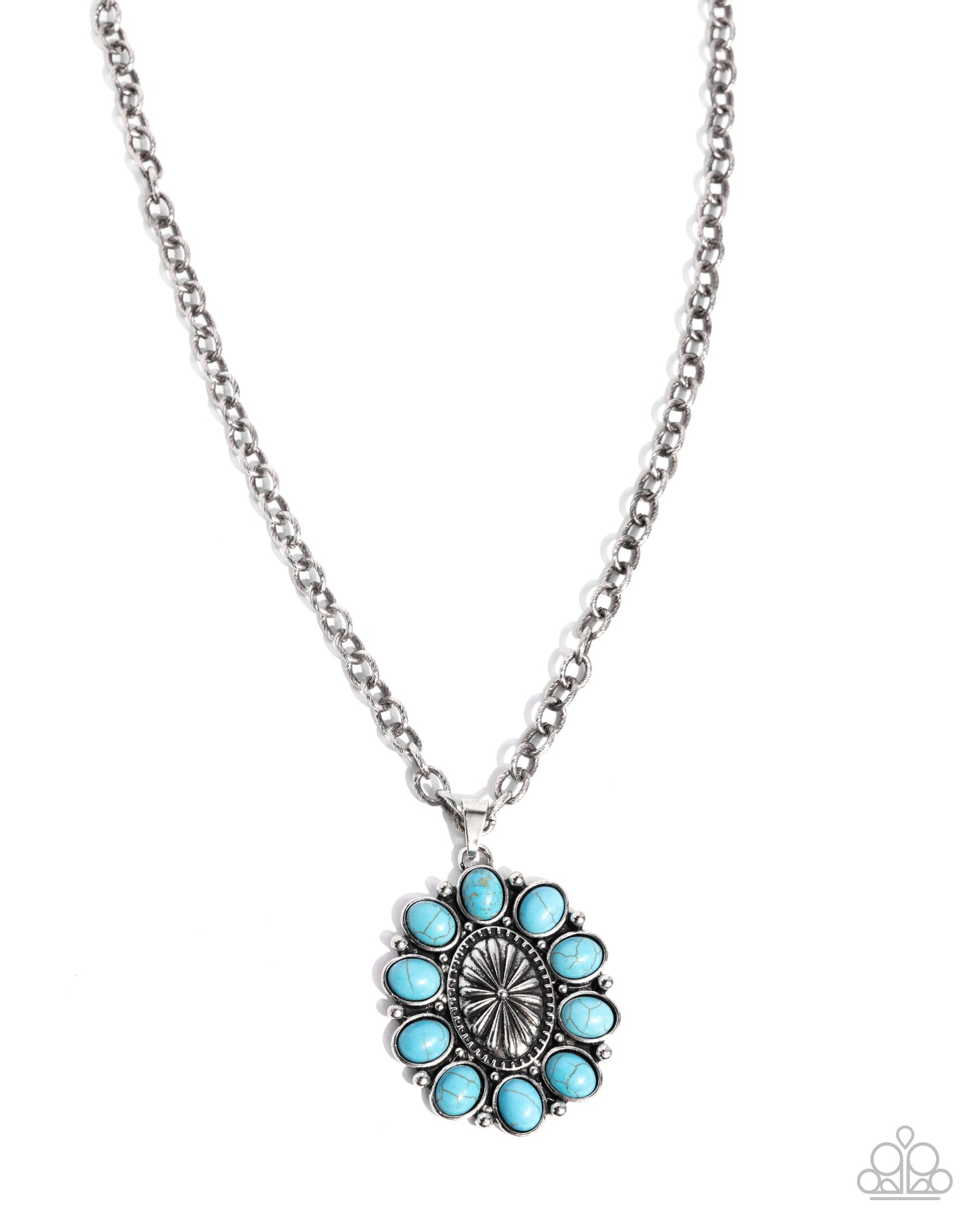 Santa Fe Score - Blue Turquoise Crackle Stone Pendant Silver Necklace - Paparazzi Accessories