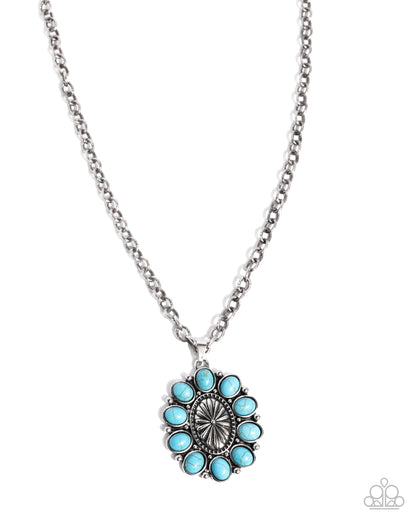 Santa Fe Score - Blue Turquoise Crackle Stone Pendant Silver Necklace - Paparazzi Accessories