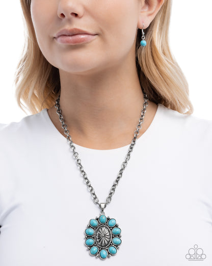 Santa Fe Score - Blue Turquoise Crackle Stone Pendant Silver Necklace - Paparazzi Accessories