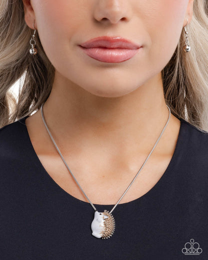 Porcupine Pizzazz - Brown and White Pendant Necklace - Paparazzi Accessories