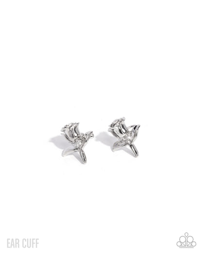 Boutonnière Bravado - Silver Rose Ear Cuff - Paparazzi Accessories
