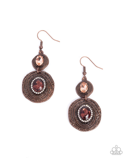 Ravishing Rings - Copper Peach Gem Fishhook Earrings - Paparazzi Accessories
