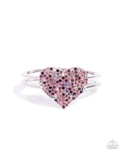 Significant Shimmer - Pink, Multicolor and Iridescent Rhinestone Heart Hinge Bracelet - Paparazzi Accessories