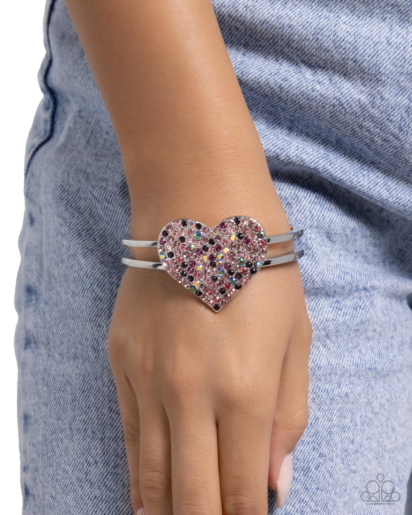 Significant Shimmer - Pink, Multicolor and Iridescent Rhinestone Heart Hinge Bracelet - Paparazzi Accessories