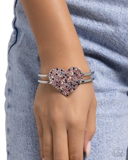 Significant Shimmer - Pink, Multicolor and Iridescent Rhinestone Heart Hinge Bracelet - Paparazzi Accessories