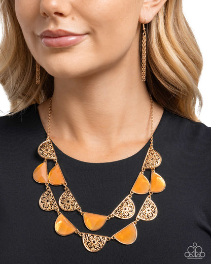 Filigree Finale - Orange and Gold Necklace - Paparazzi Accessories