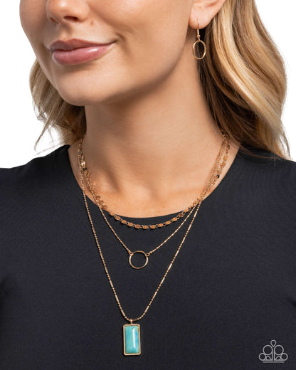 Layered Lyric - Green Stone, Gold Necklace - Paparazzi Accessories