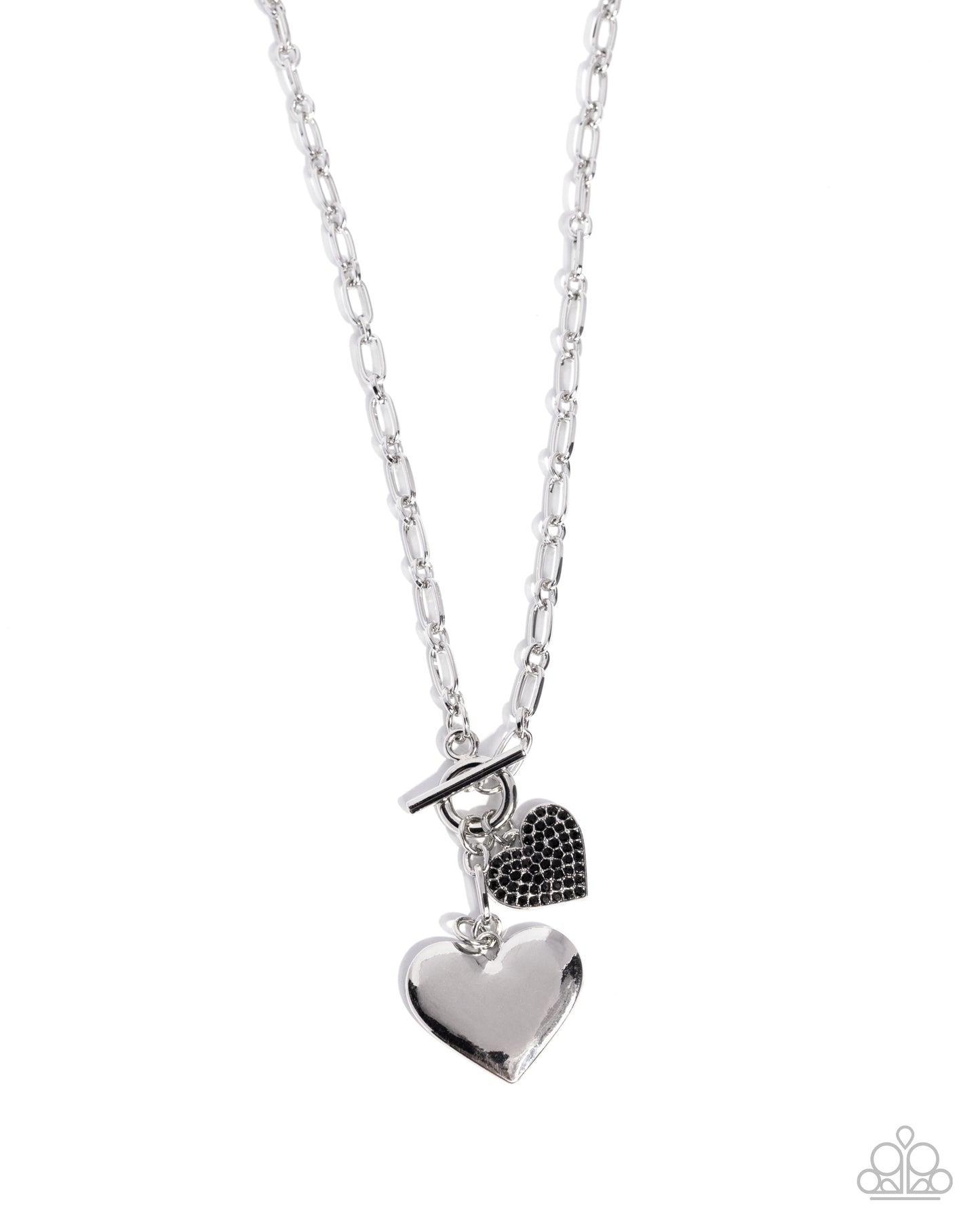 Courting Charisma - Black Rhinestone Heart Silver Toggle Necklace - Paparazzi Accessories