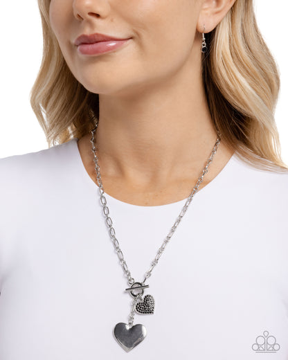 Courting Charisma - Black Rhinestone Heart Silver Toggle Necklace - Paparazzi Accessories
