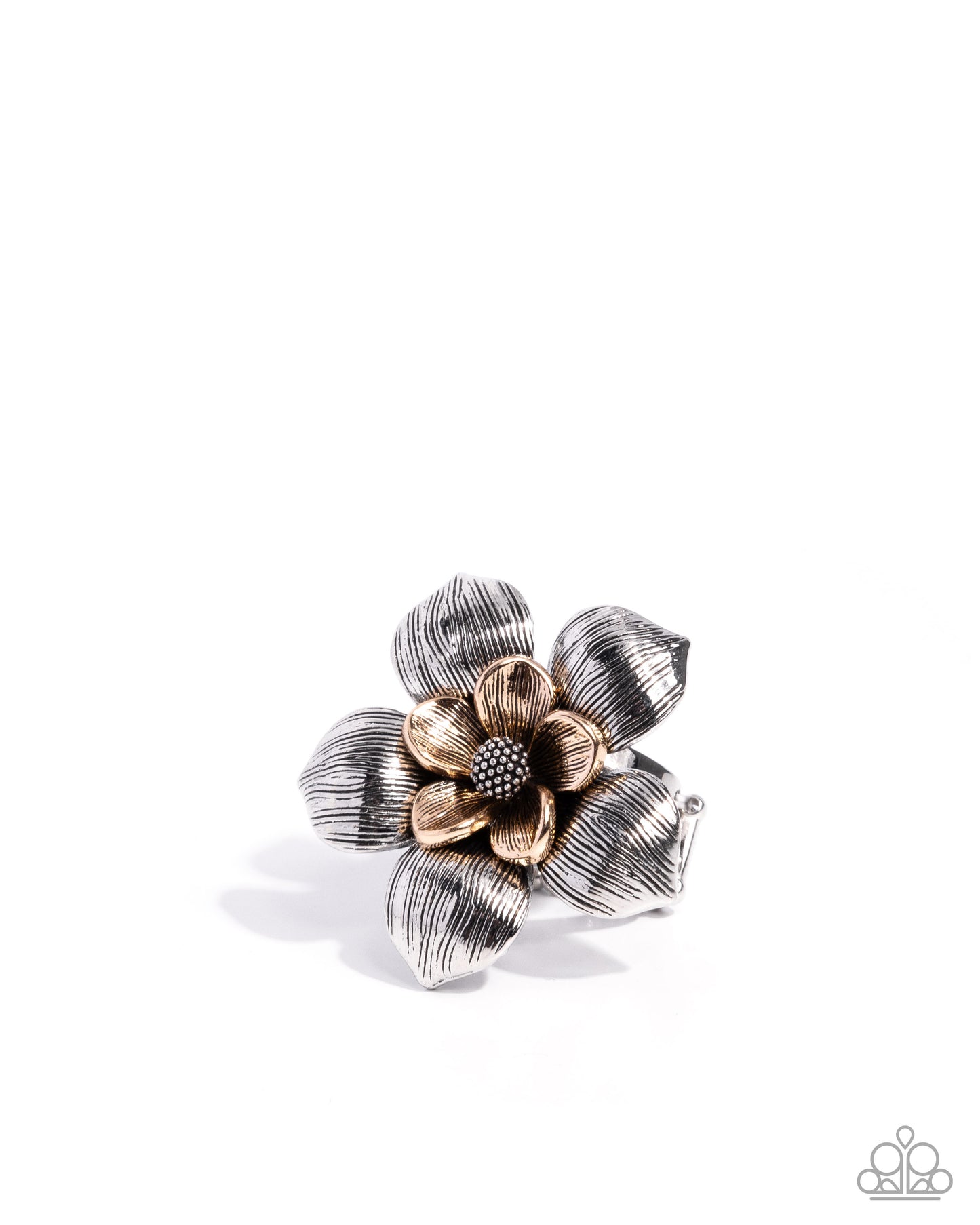 Linear Limit - Silver & Gold Flower Ring - Paparazzi Accessories