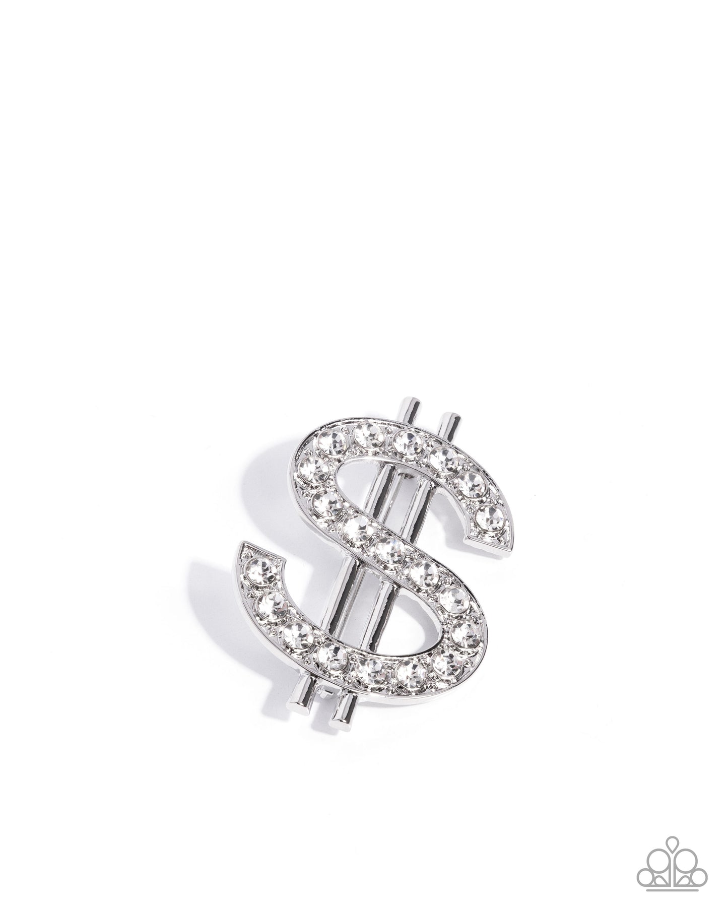 Raking in the Bling - White Rhinestone Dollar Symbol Brooch - Paparazzi Accessories