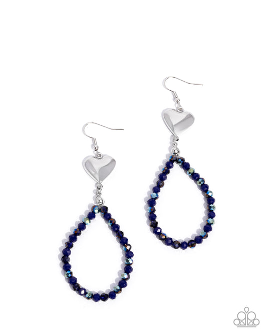 Treasured Teardrops - Blue UV, Silver Heart Teardrop Earrings - Paparazzi Accessories