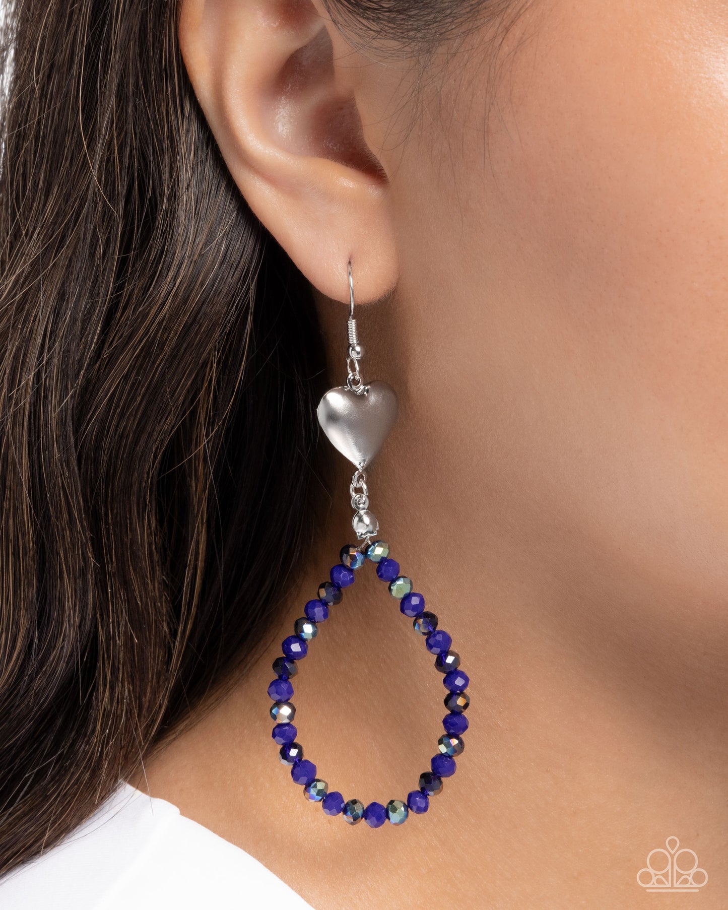 Treasured Teardrops - Blue UV, Silver Heart Teardrop Earrings - Paparazzi Accessories