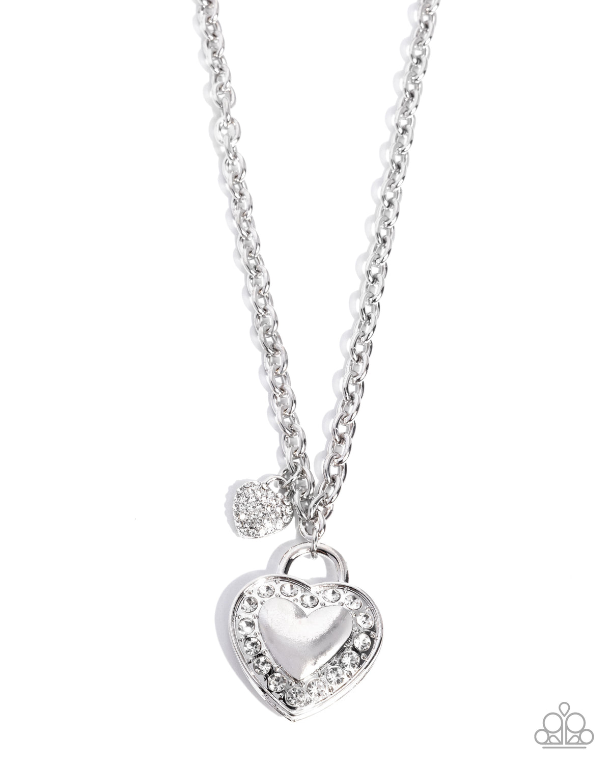 Unforgettable Union - White Rhinestone, Silver Heart Necklace - Paparazzi Accessories