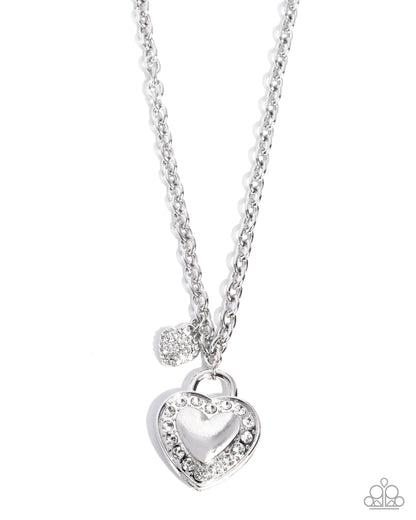 Unforgettable Union - White Rhinestone, Silver Heart Necklace - Paparazzi Accessories