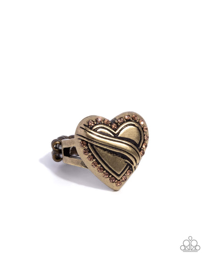 Hint of Heartbreak - Brass Heart Ring - Paparazzi Accessories
