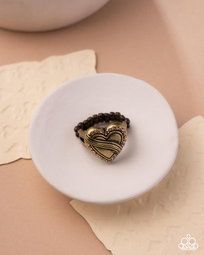 Hint of Heartbreak - Brass Heart Ring - Paparazzi Accessories