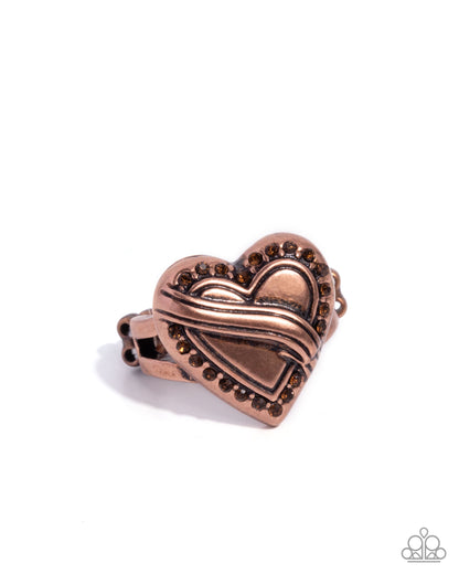 Hint of Heartbreak - Copper Heart Ring - Paparazzi Accessories