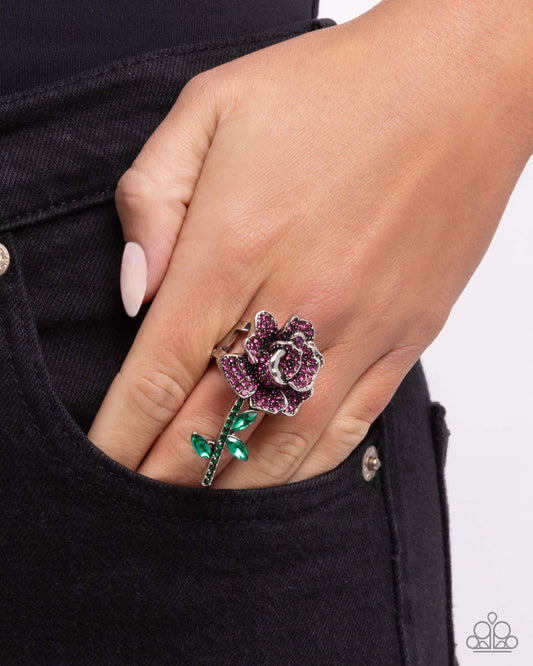 Boutonniere Bling - Pink Rhinestone Rose Silver Ring - Paparazzi Accessories