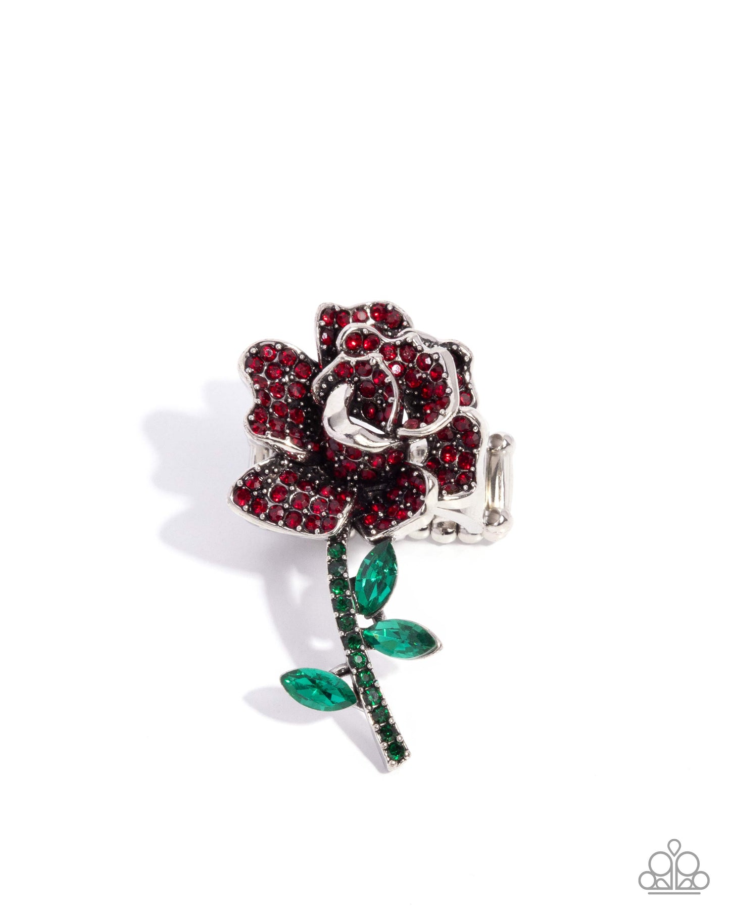 Boutonniere Bling - Red Rhinestone Rose Silver Ring - Paparazzi Accessories