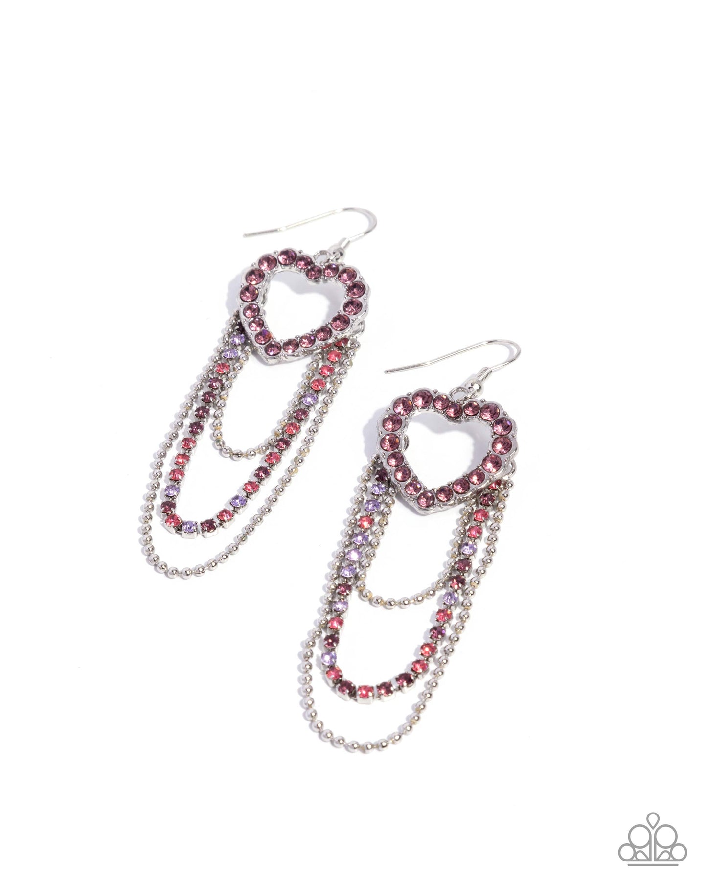 Haute Hangout - Purple Rhinestone Heart Silver Fishhook Earrings - Paparazzi Accessories