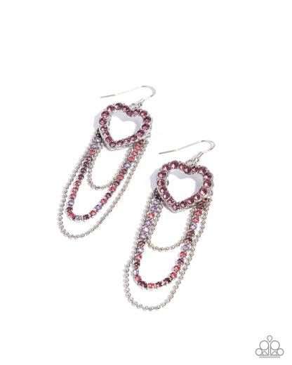 Haute Hangout - Purple Rhinestone Heart Silver Fishhook Earrings - Paparazzi Accessories