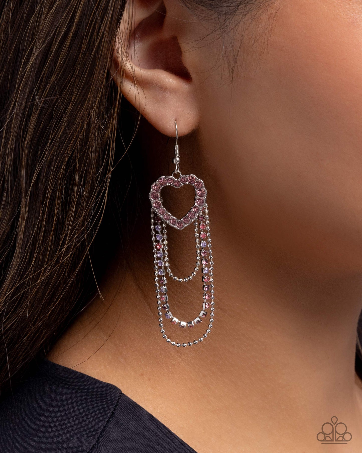 Haute Hangout - Purple Rhinestone Heart Silver Fishhook Earrings - Paparazzi Accessories