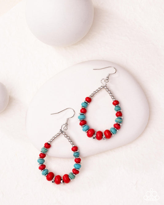 Carefree Color - Red and Blue Crackle Stone Earrings - Paparazzi Accessories