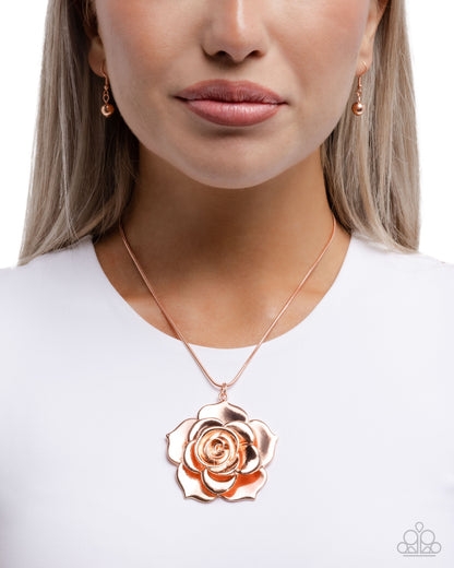 Restful Rose - Copper Rose Pendant Necklace - Paparazzi Accessories