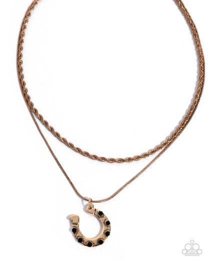 Horseshoe Haven - Black Rhinestone Gold Layered Necklace - Paparazzi Accessories