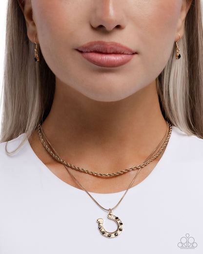 Horseshoe Haven - Black Rhinestone Gold Layered Necklace - Paparazzi Accessories