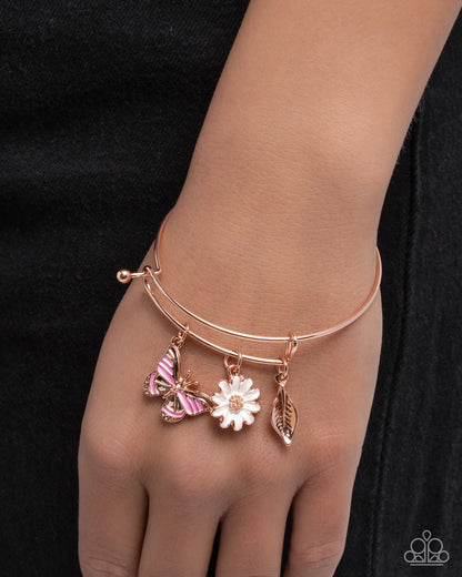 Feminine Fate - Copper Charms Expandable Bangle Bracelet - Paparazzi Accessories