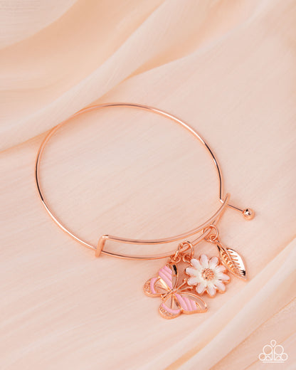 Feminine Fate - Copper Charms Expandable Bangle Bracelet - Paparazzi Accessories